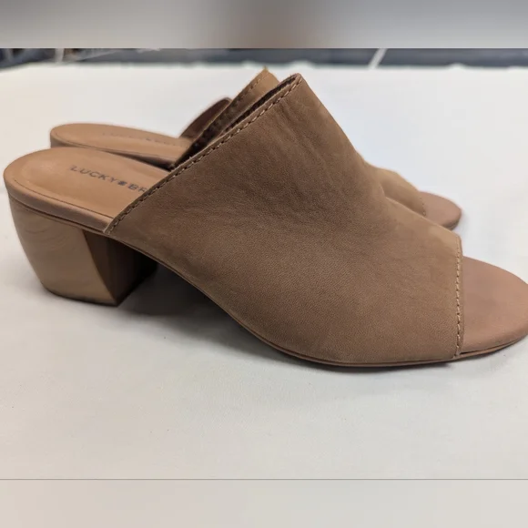 Lucky Brand Leather Mules With Wood Grain Heels - Picture 1 of 13